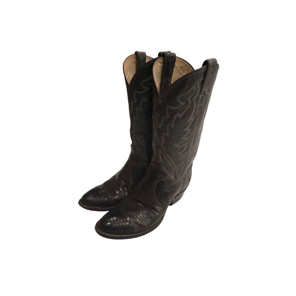 Vintage Justin 8327 Mens Dark Brown Lizard Skin Western Cowboy Boots Size 8